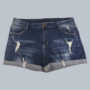Women's Plus Size 2XL Distressed Denim Shorts High Waisted Ripped Cuffed